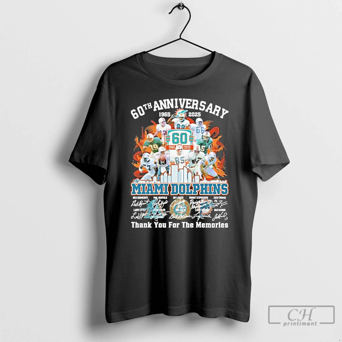 Premium 60th Anniversary 1965 2025 Miami Dolphins Team Signatures T Shirts Hoodie, Sweatshirt | InkNestWear.com