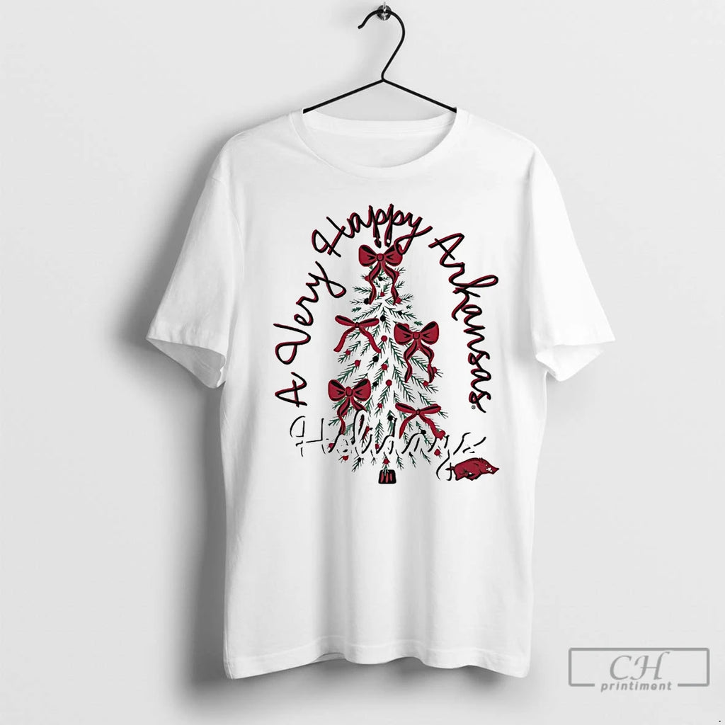 Premium Arkansas Razorbacks A Very Happy Arkansas Holidays Christmas T-Shirts, Hoodie, Sweatshirt | InkNestWear.com