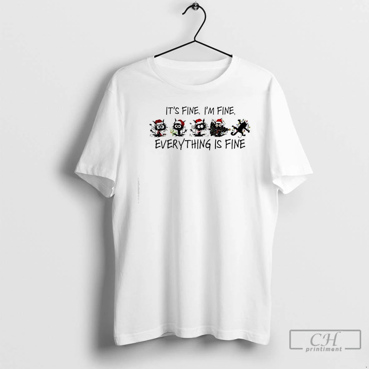 Premium Black Cat Christmas Its Fine Im Fine Everything Is Fine T Shirts Hoodie, Sweatshirt | InkNestWear.com
