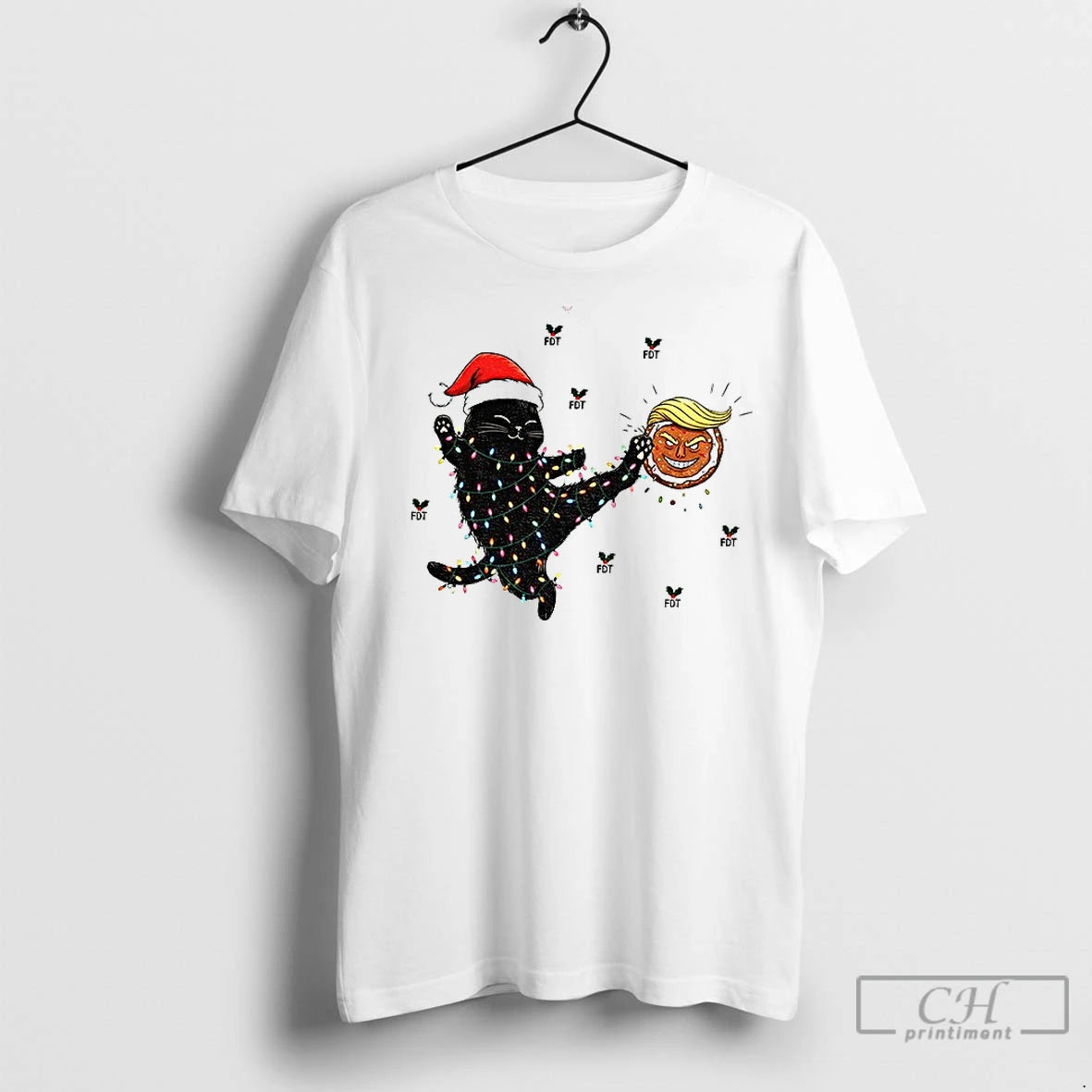 Premium Black Cat Kick Trump Cookie Fdt Christmas 2025 T-Shirts, Hoodie, Sweatshirt | InkNestWear.com