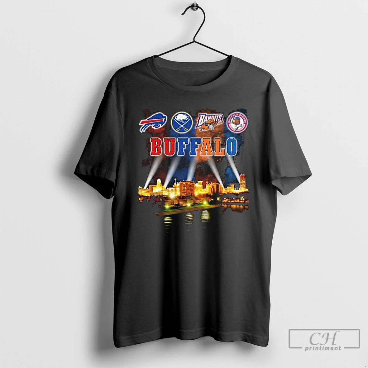Premium Buffalo City Sports Bills Sabres Bandits And Bisons Skyline Light 2025 Long Sleve T-Shirts, Hoodie, Sweatshirt