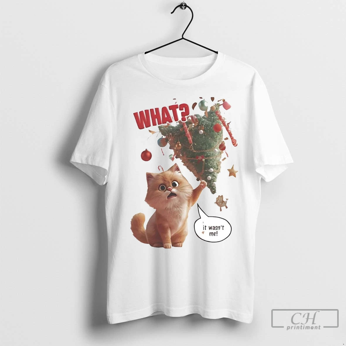 Premium Cat Falling Christmas Tree What It Wasnt Me T-Shirts, Hoodie, Sweatshirt | InkNestWear.com