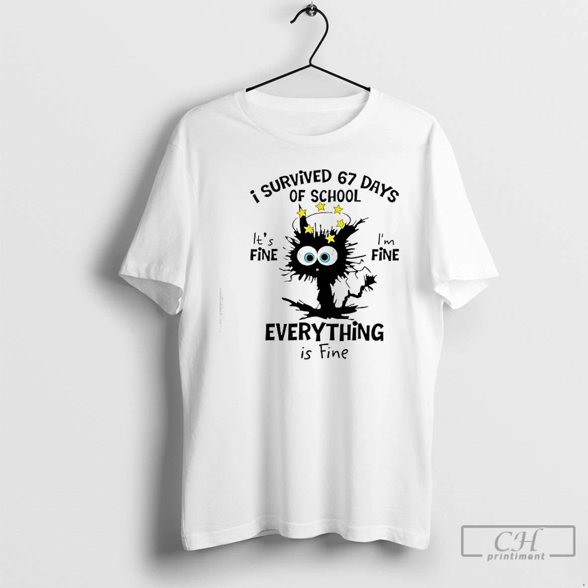 Premium Cat I Survived 67 Days Of School Everything If Fine T Shirts Hoodie, Sweatshirt | InkNestWear.com