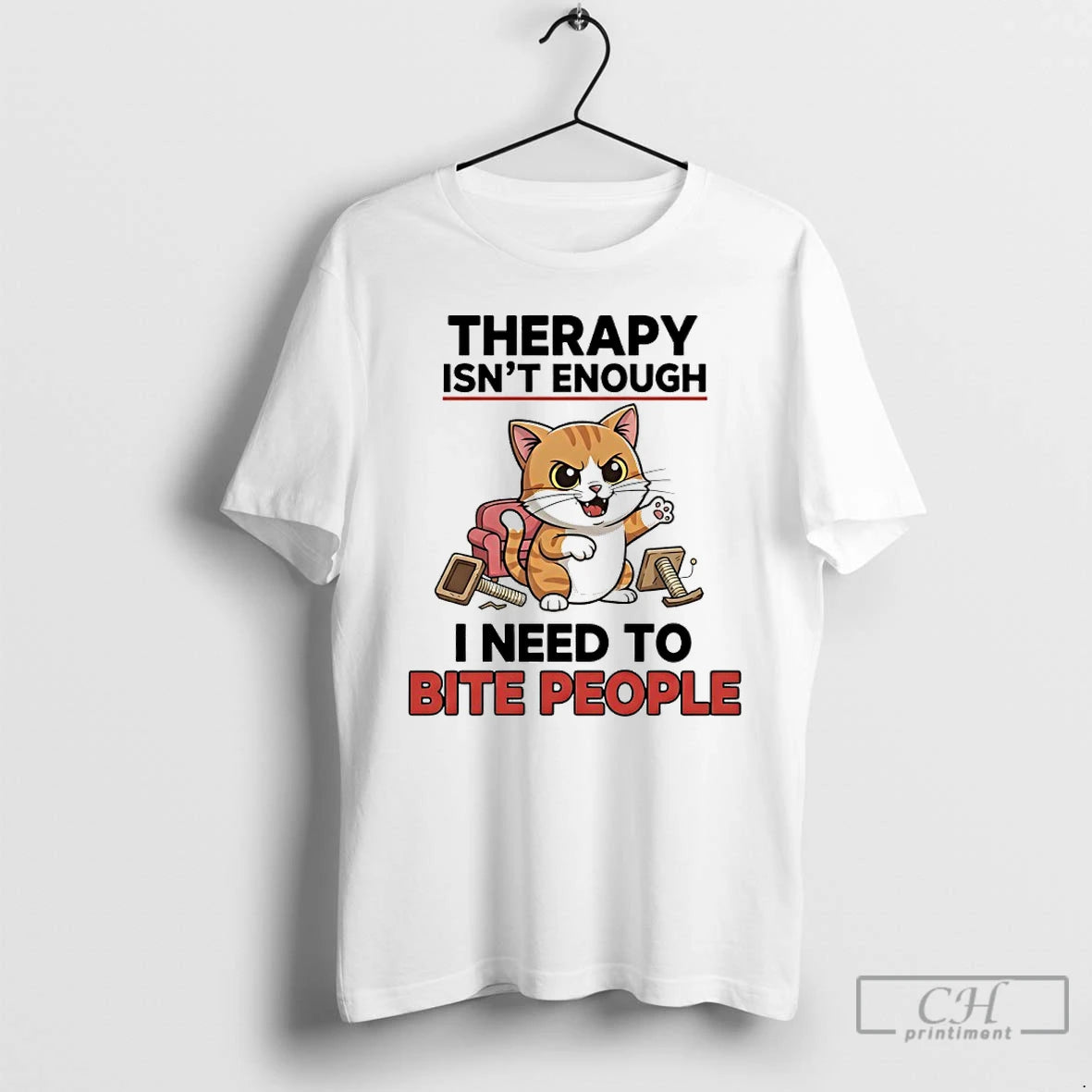 Premium Cat Therapy Isnt Enough I Need To Bite People T Shirts Hoodie, Sweatshirt | InkNestWear.com