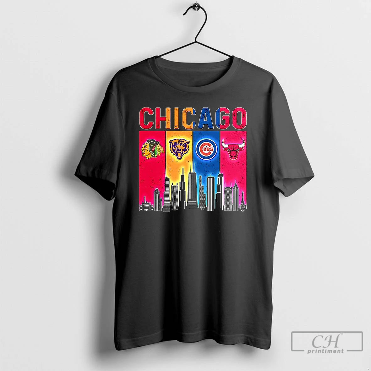 Premium Chicago Sports Teams Blackhawks Bears Cubs Bulls Skyline T Shirts Hoodie, Sweatshirt | InkNestWear.com