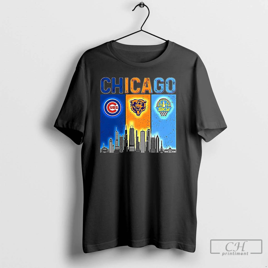 Premium Chicago Sports Teams Cubs Bears Sky Logo Skyline T Shirts Hoodie, Sweatshirt | InkNestWear.com