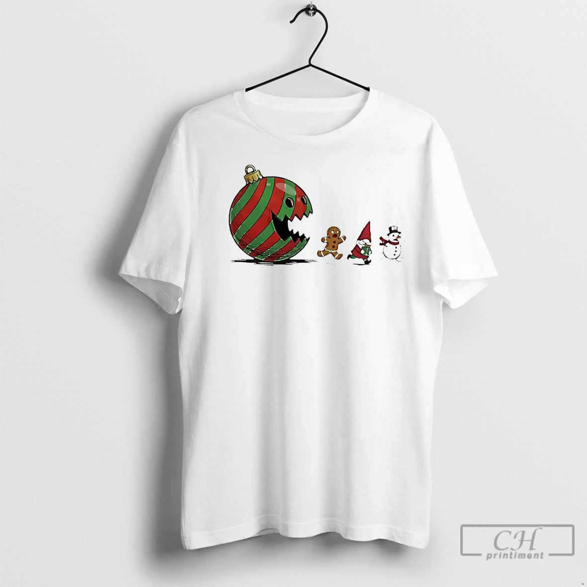 Premium Christmas Pacman Eating Gingerbread Santa Snowman T-Shirts, Hoodie, Sweatshirt | InkNestWear.com