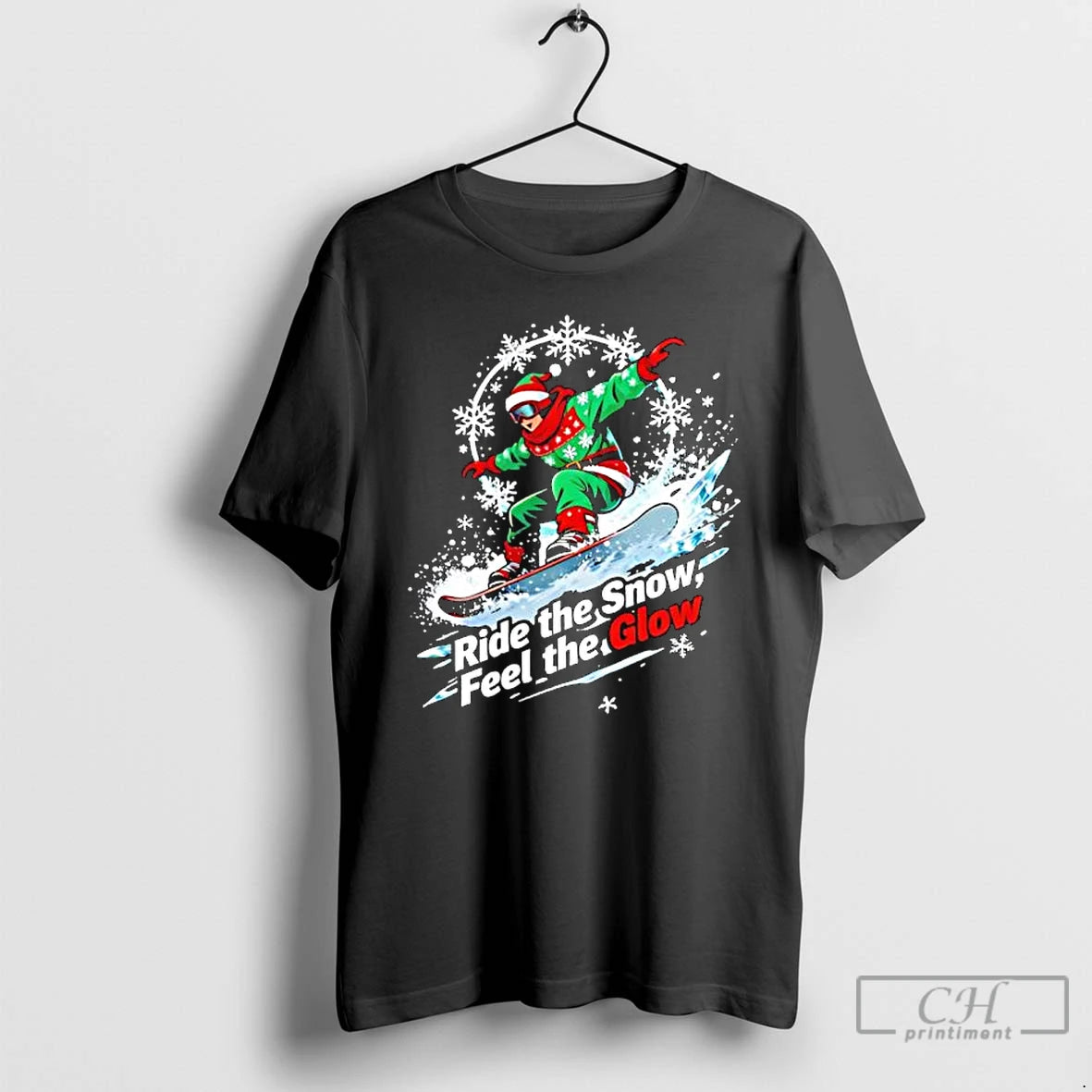 Premium Christmas Snowboarding Rider Ride The Snow Feel The Glow T-Shirts, Hoodie, Sweatshirt | InkNestWear.com