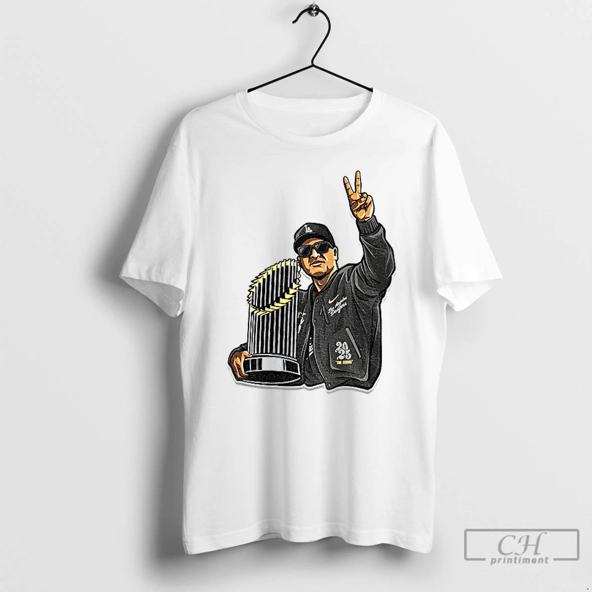 Premium Dave Roberts Holding World Series Trophy Fingers Up T Shirts Hoodie, Sweatshirt | InkNestWear.com