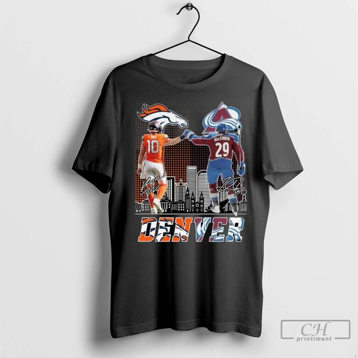 Premium Denver City Sports Team Bo Nix And Nathan Mackinnon Skyline Signatures 2025 Circle Black T-Shirts, Hoodie, Sweatshirt