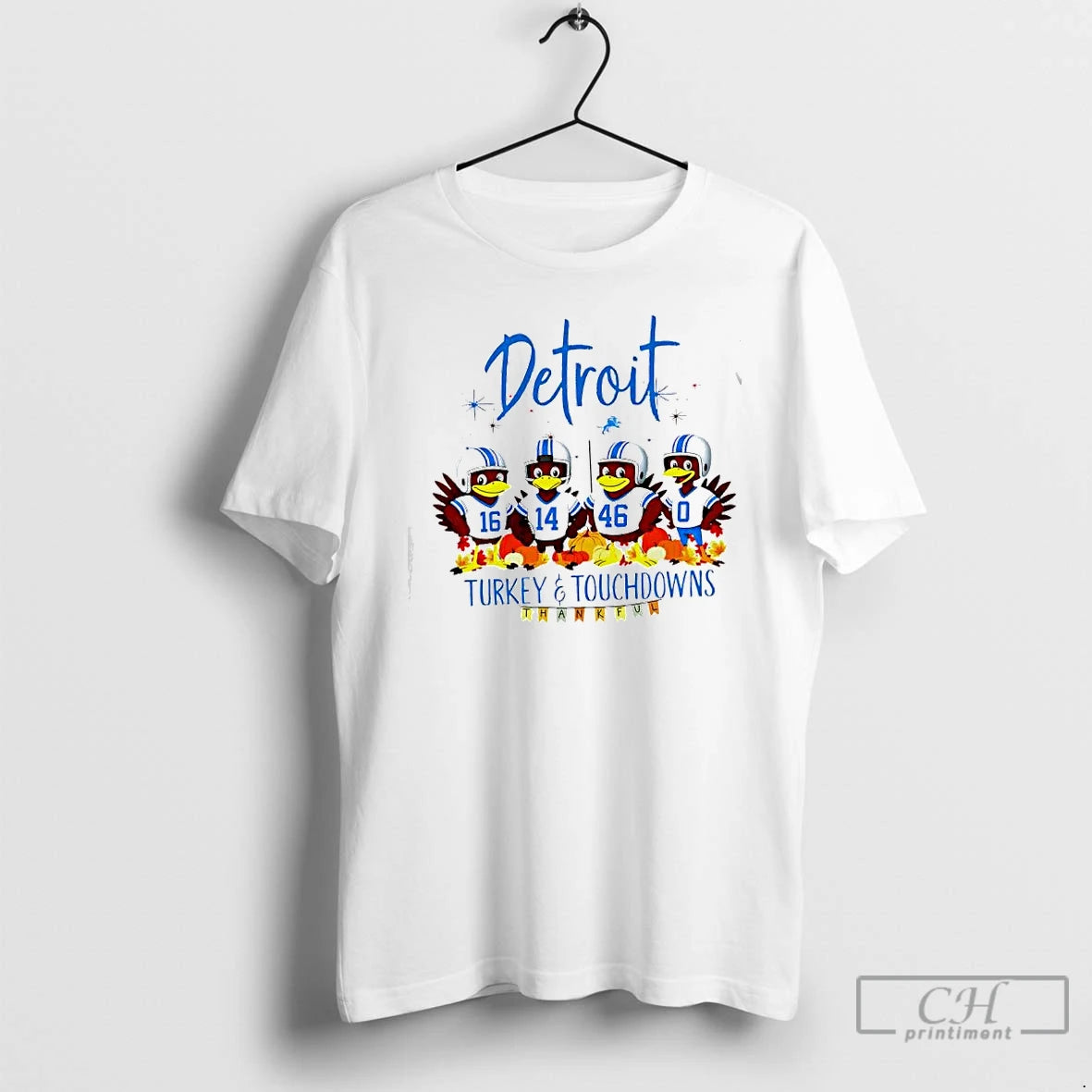 Premium Detroit Lions X Turkey Touchdowns Thanksgiving 16 14 46 0 Players Thankful T Shirts Hoodie, Sweatshirt
