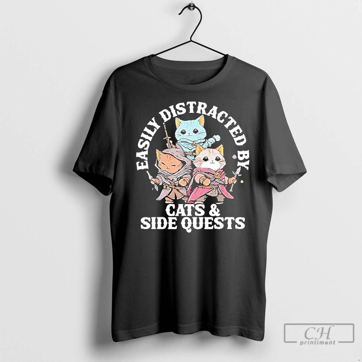 Premium Easily Distracted By Cats Side Quest T-Shirts, Hoodie, Sweatshirt | InkNestWear.com