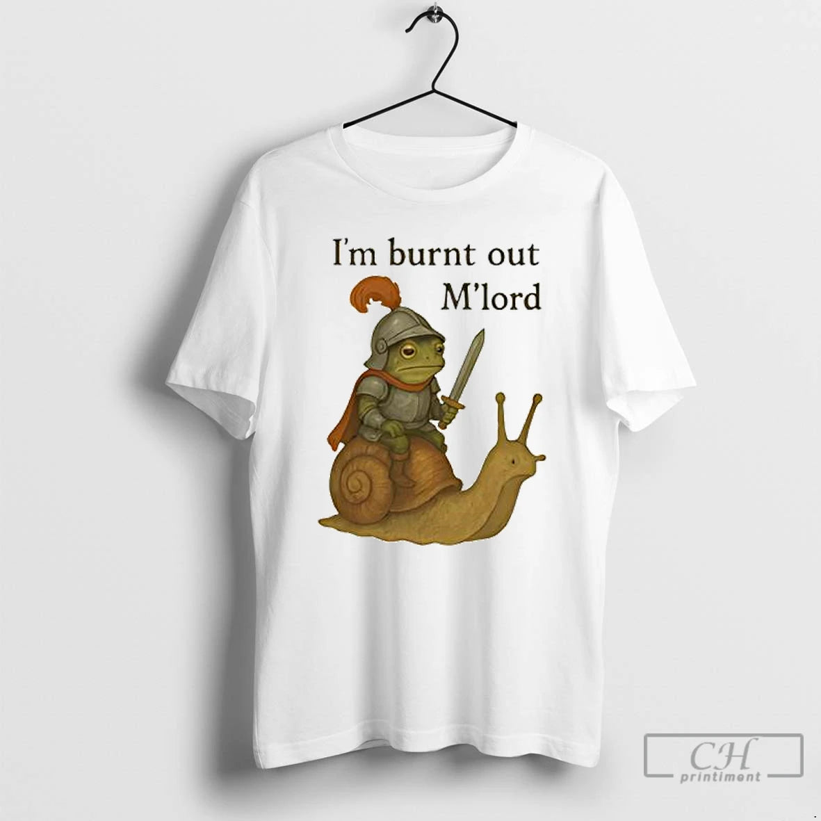 Premium Frog Knight On A Snail Im Burnt Out Mlord T Shirts Hoodie, Sweatshirt | InkNestWear.com