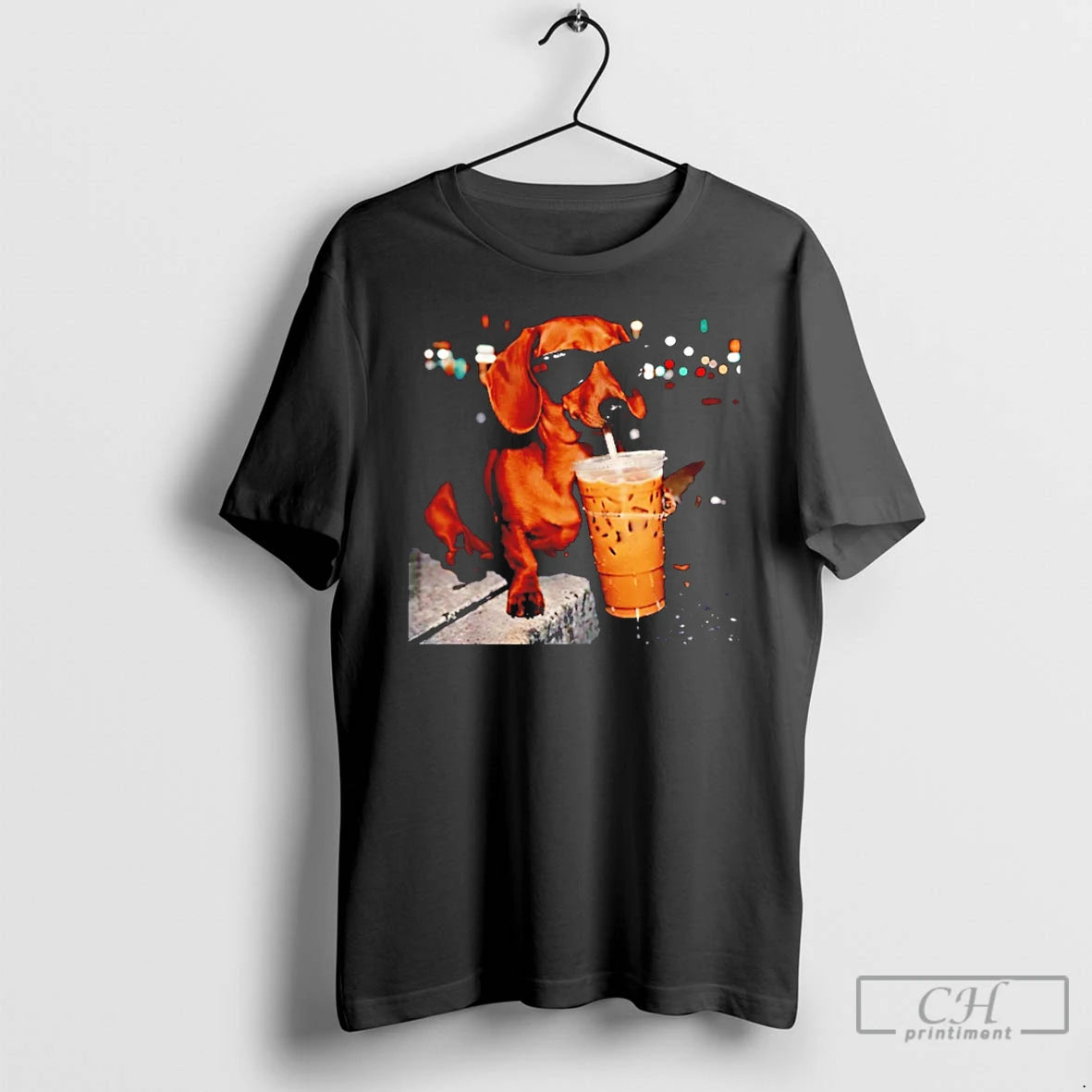Premium Funny Dachshund Drinking Iced Coffee Meme