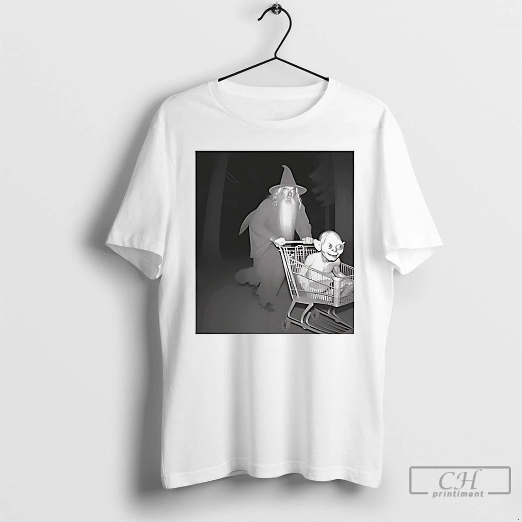 Premium Gandalf Pushing Gollum In Shopping Cart Photo T Shirts Hoodie, Sweatshirt | InkNestWear.com