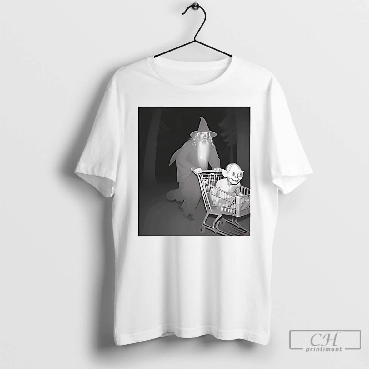 Premium Gandalf Pushing Gollum In Shopping Cart Photo T Shirts Hoodie, Sweatshirt | InkNestWear.com