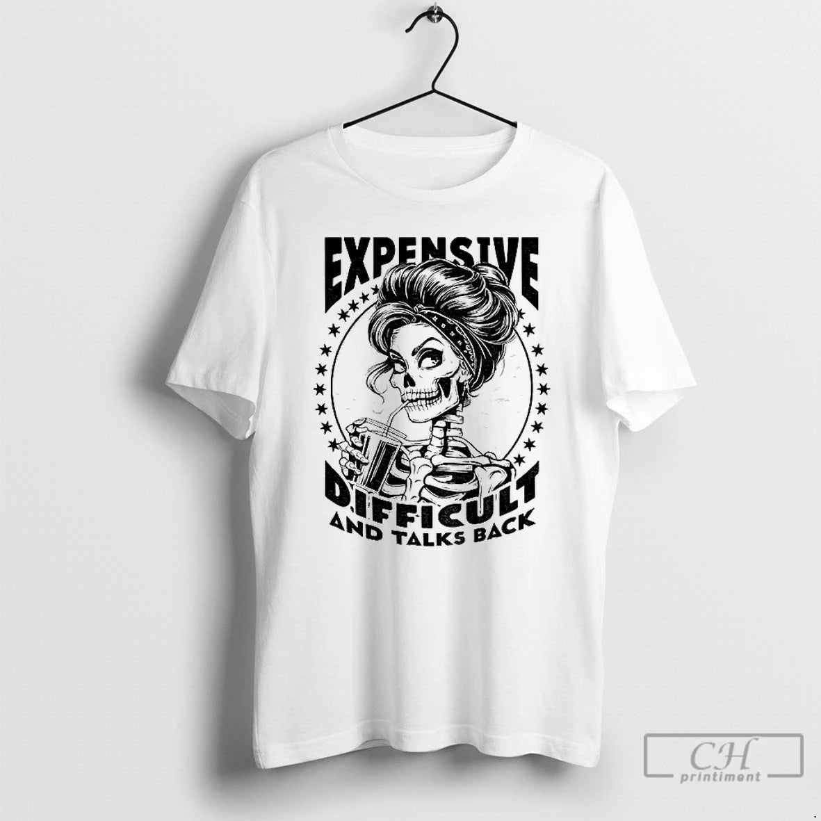 Premium Girl Skeleton Expensive Difficult And Talks Back Vintage T Shirts Hoodie, Sweatshirt | InkNestWear.com