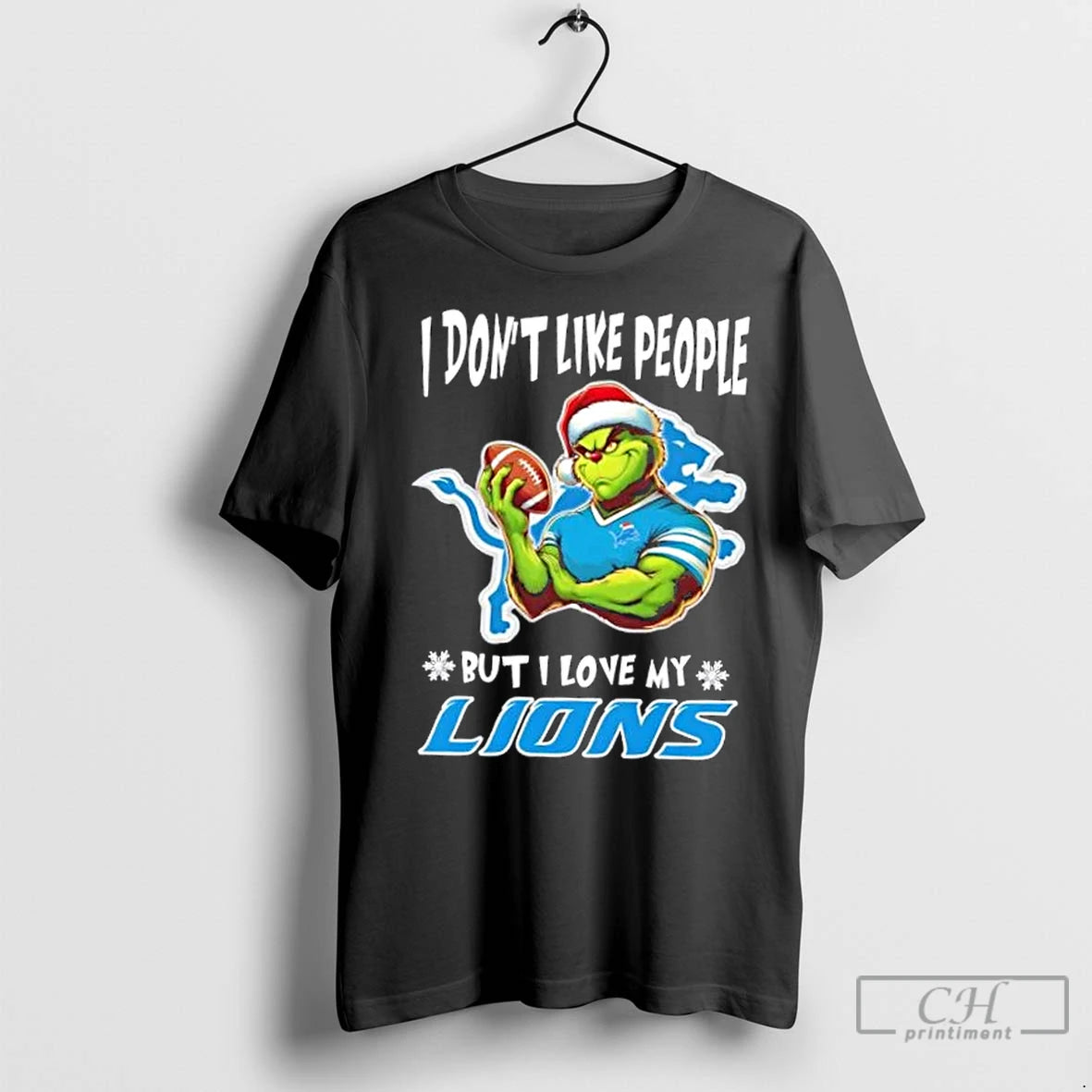 Premium Grinch I Dont Like People But I Love My Detroit Lions Football Christmas T-Shirts, Hoodie, Sweatshirt
