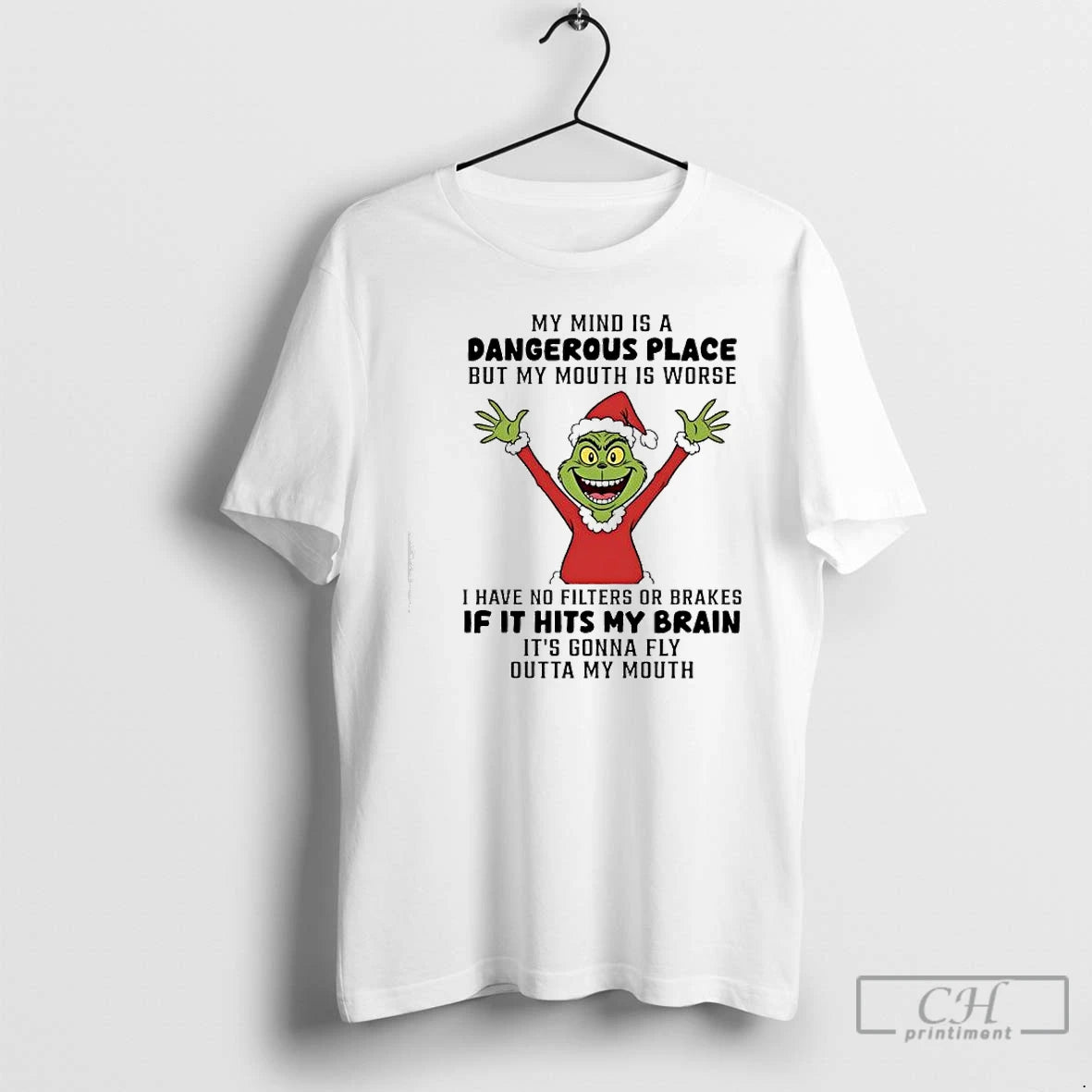 Premium Grinch Santa My Mind Is A Dangerous Place But My Mouth Is Worse T-Shirts, Hoodie, Sweatshirt | InkNestWear.com