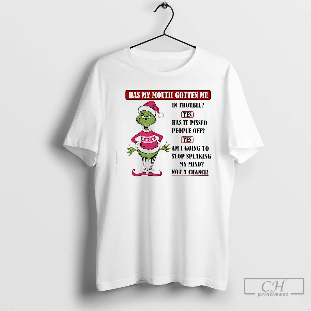 Premium Grinch Santa Has My Mouth Gotten Me In Trouble T-Shirts, Hoodie, Sweatshirt | InkNestWear.com