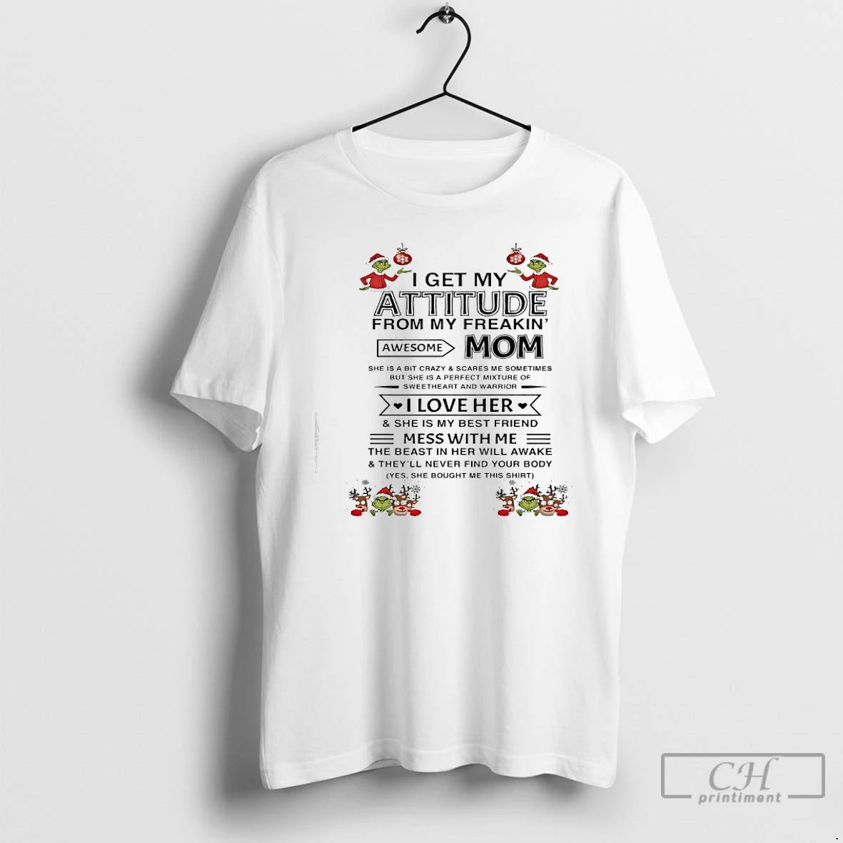 Premium Grinch Xmas I Get My Attitude From My Freakin Awesome Mom T Shirts Hoodie, Sweatshirt | InkNestWear.com