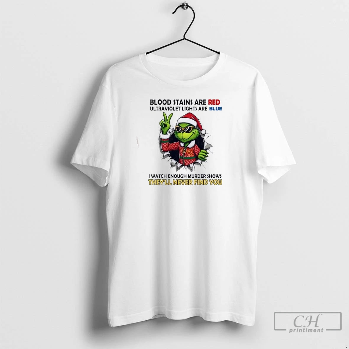 Premium Grinch Blood Stains Are Red Ultraviolet Lights Are Blue I Watch Enough Murder Shows T-Shirts, Hoodie, Sweatshirt
