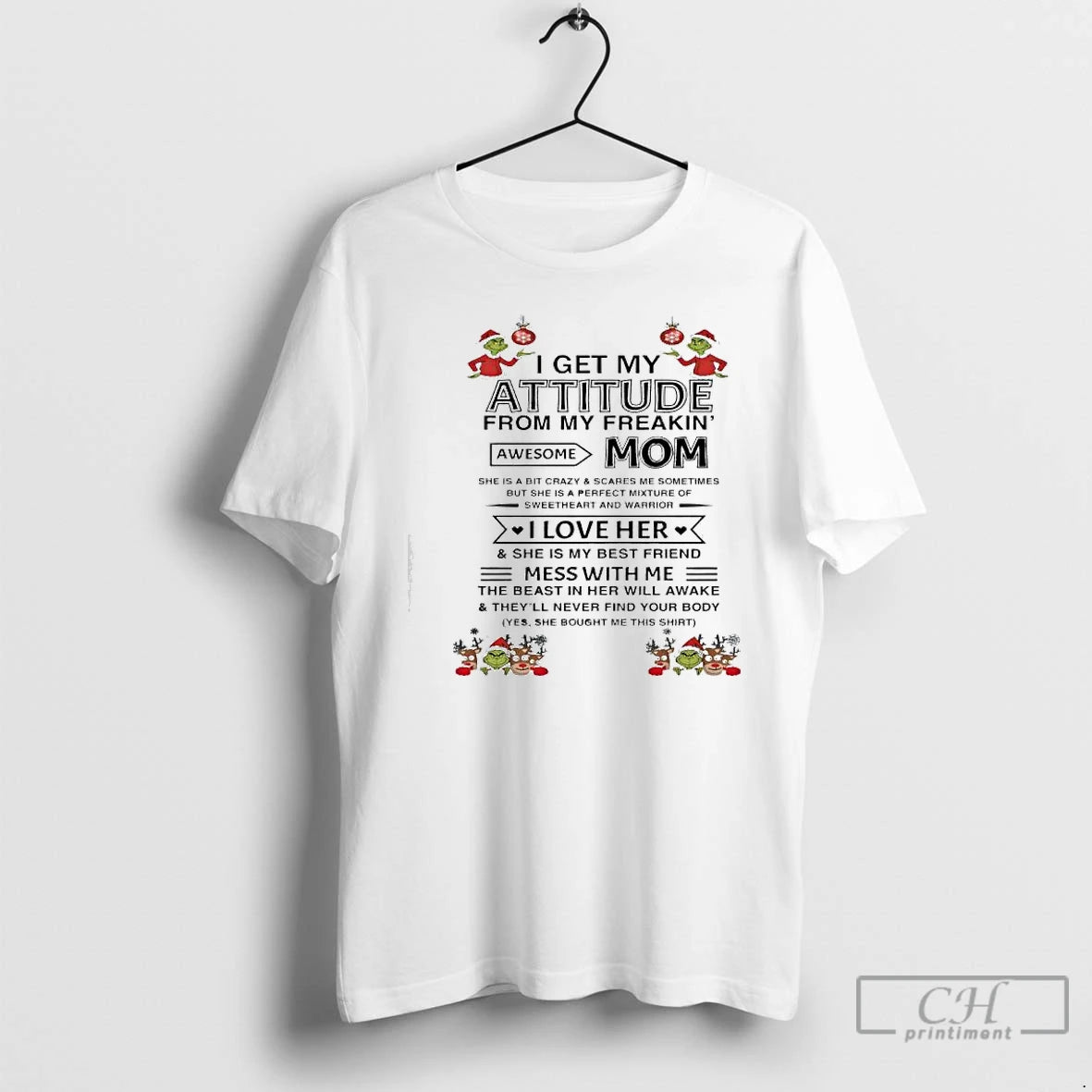 Premium Grinch I Get My Attitude From My Freakin Mom Awesome T Shirts Hoodie, Sweatshirt | InkNestWear.com
