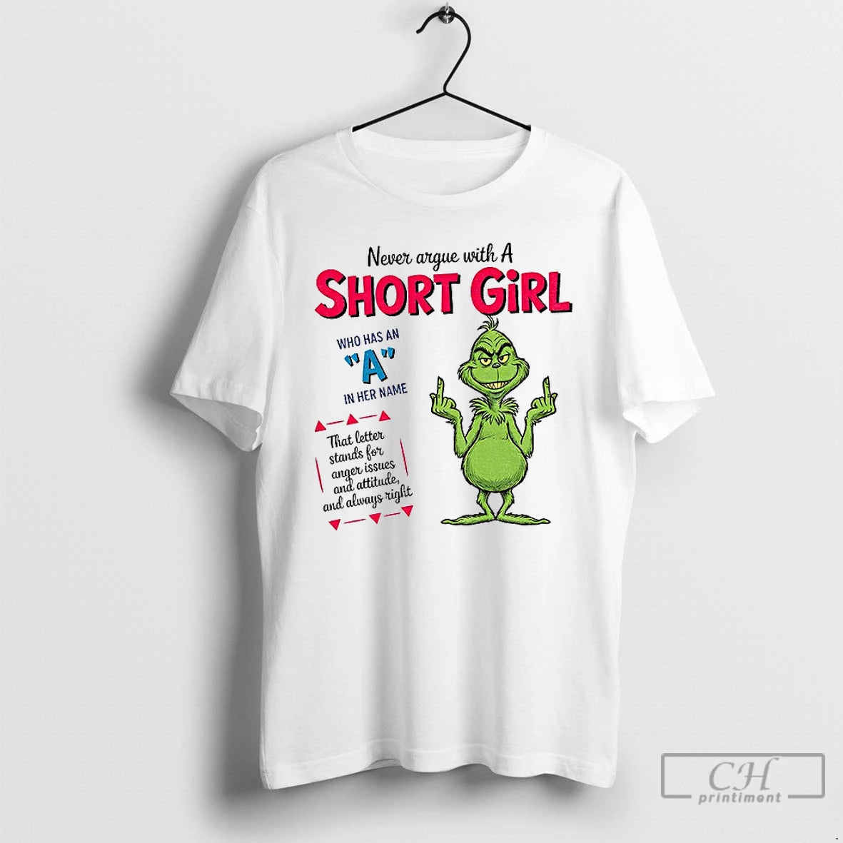 Premium Grinch Middle Finger Never Argue With A Short Girl Who Has An A In T-Shirts, Hoodie, Sweatshirt | InkNestWear.com
