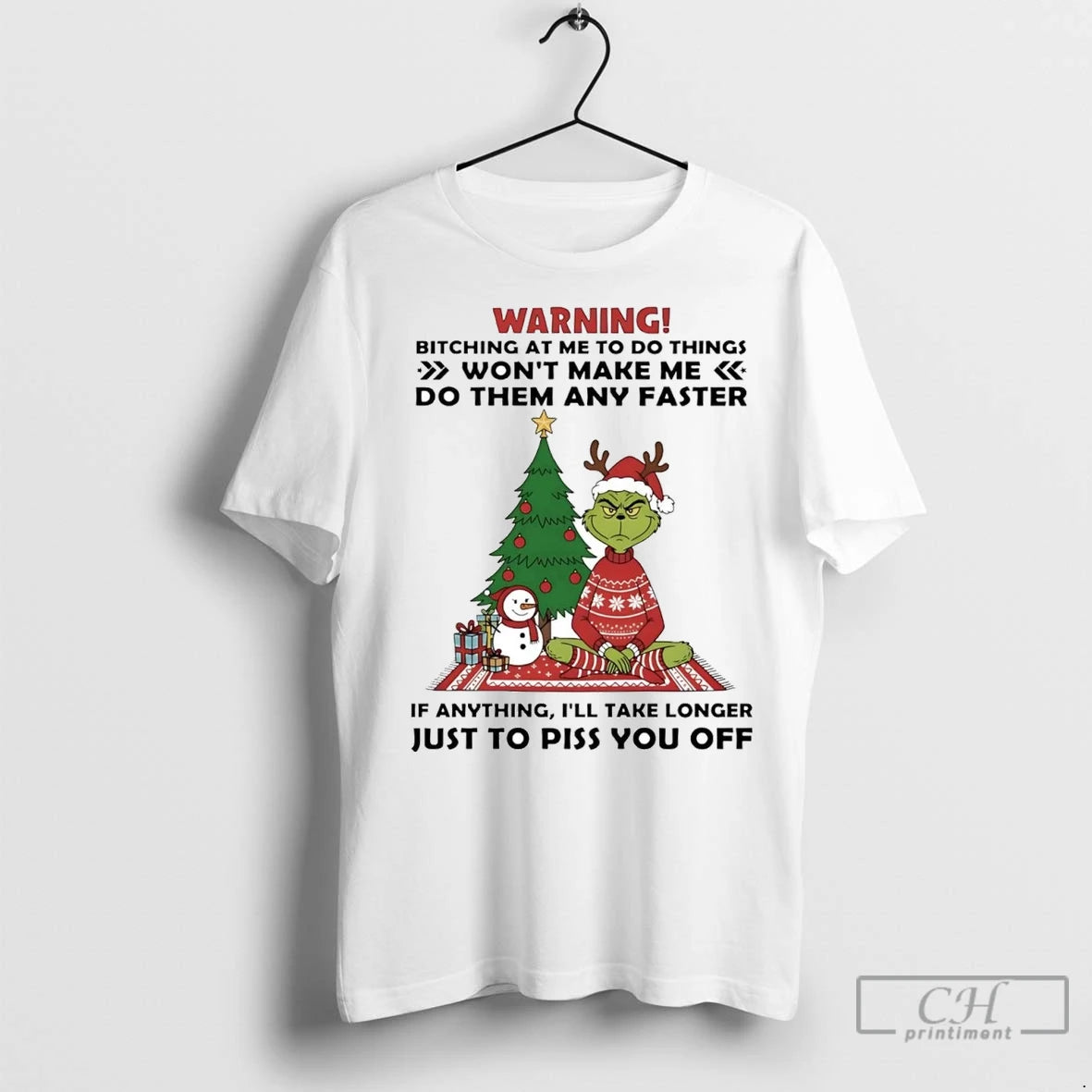 Premium Grinch Warning Wont Make Me Do Them Any Faster Christmas T-Shirts, Hoodie, Sweatshirt | InkNestWear.com