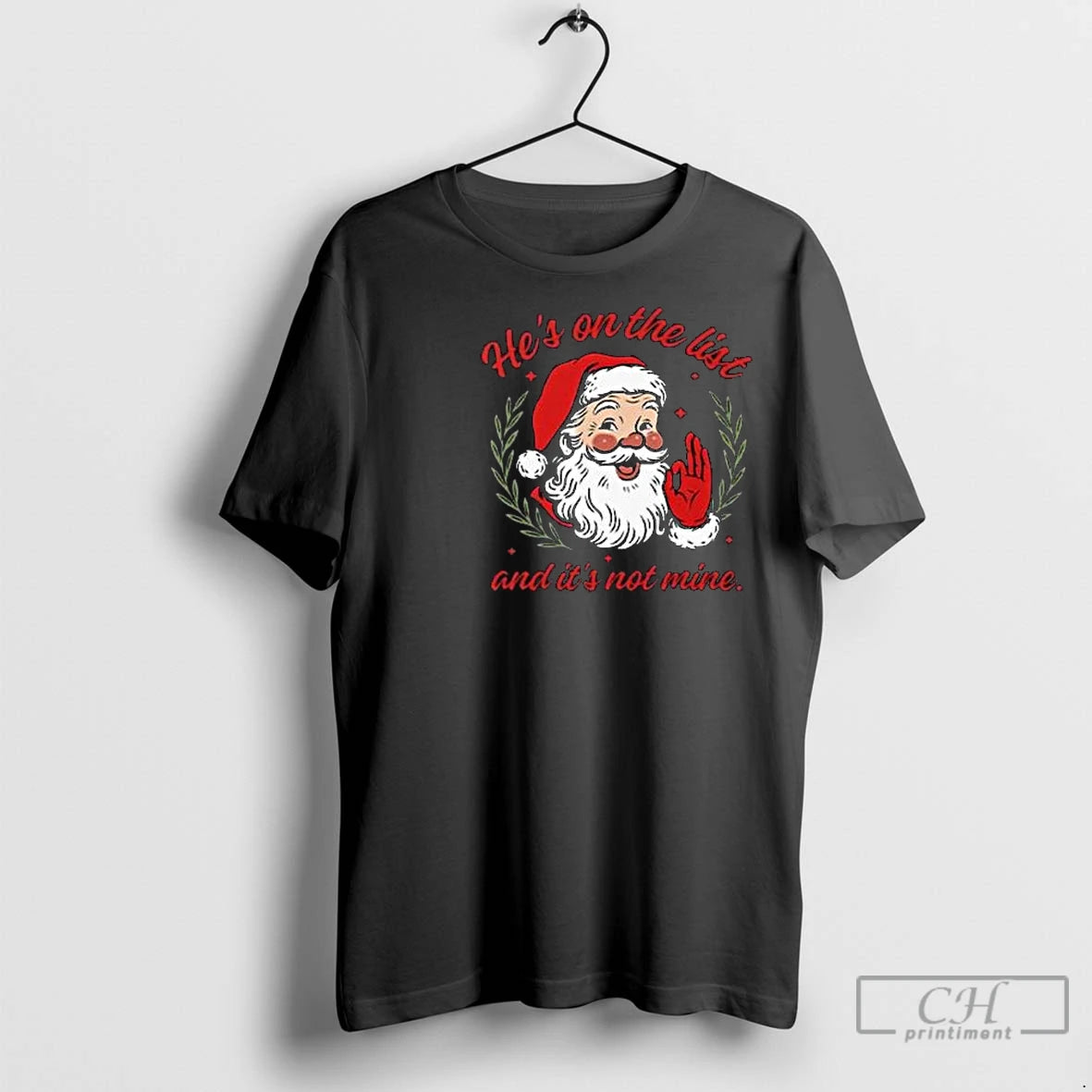 Premium Hes On The List And Its Not Mine Santa Christmas Circle Black T-Shirts, Hoodie, Sweatshirt | InkNestWear.com