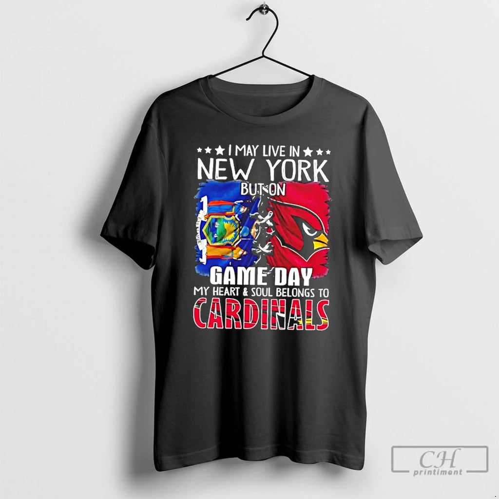 Premium I May Live In New York But On Gameday My Heart And Soul Belongs T-Shirts, Hoodie, Sweatshirt | InkNestWear.com