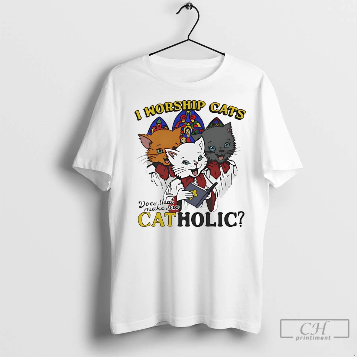 Premium I Worship Cats Does That Make Me Catholic T-Shirts, Hoodie, Sweatshirt | InkNestWear.com