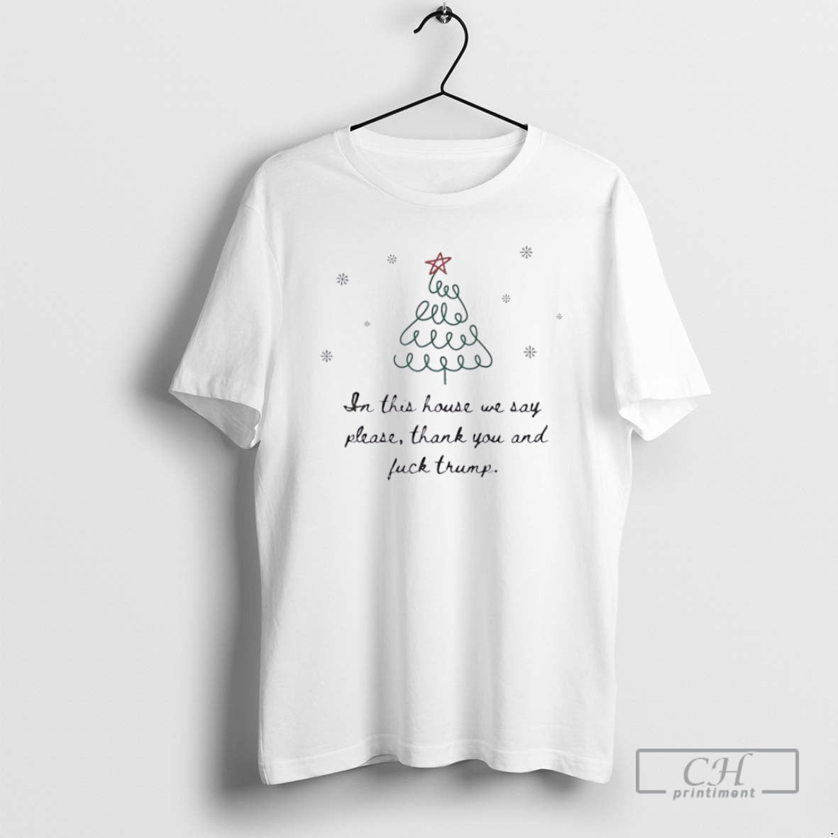 Premium In This House We Say Please Thank You And Fuck Trump Ornaments White T-Shirts, Hoodie, Sweatshirt | InkNestWear.com
