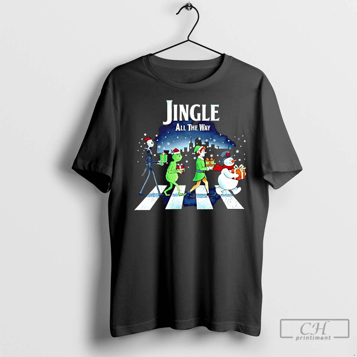 Premium Jack Skellington X Abbey Road Jingle All The Way Chrismas Graphic T-Shirts, Hoodie, Sweatshirt | InkNestWear.com