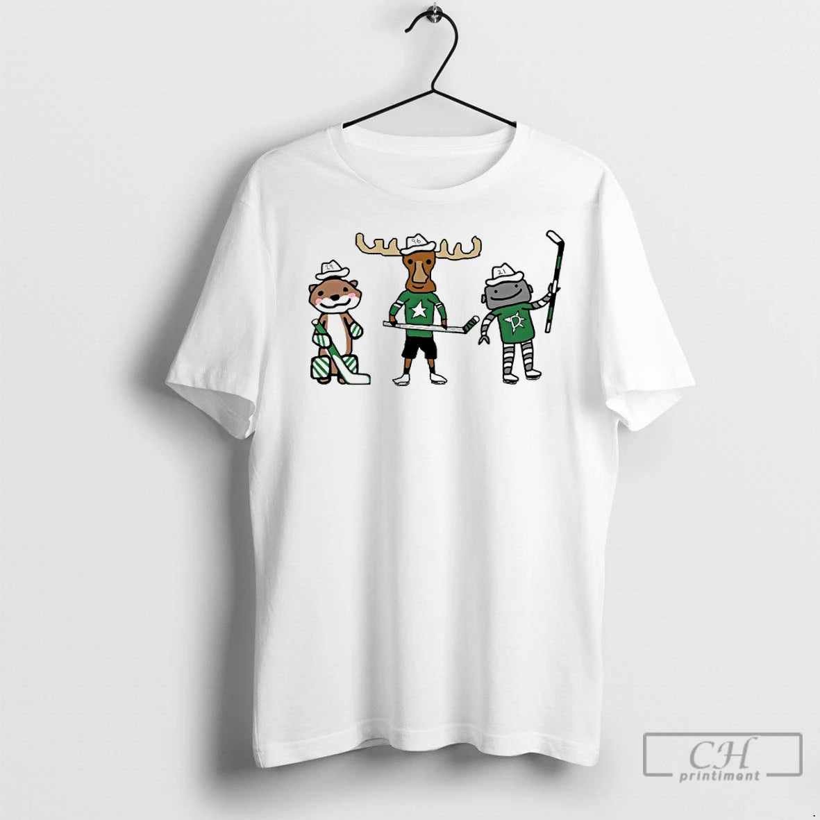 Premium Jake Oettinger Otter Mikko Rantanen Moose And Jason Robertson Robo Guys Dallas Stars Mascot T-Shirts, Hoodie,...