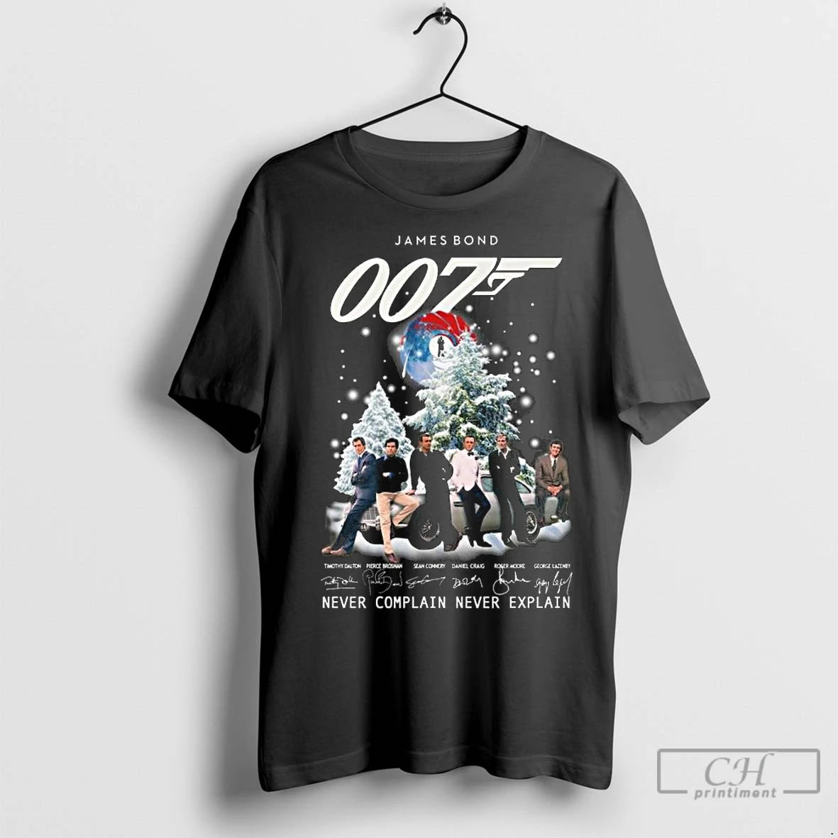 Premium James Bond 007 Never Complain Never Explain Signatures Merry Christmas Long Sleve T-Shirts, Hoodie, Sweatshirt