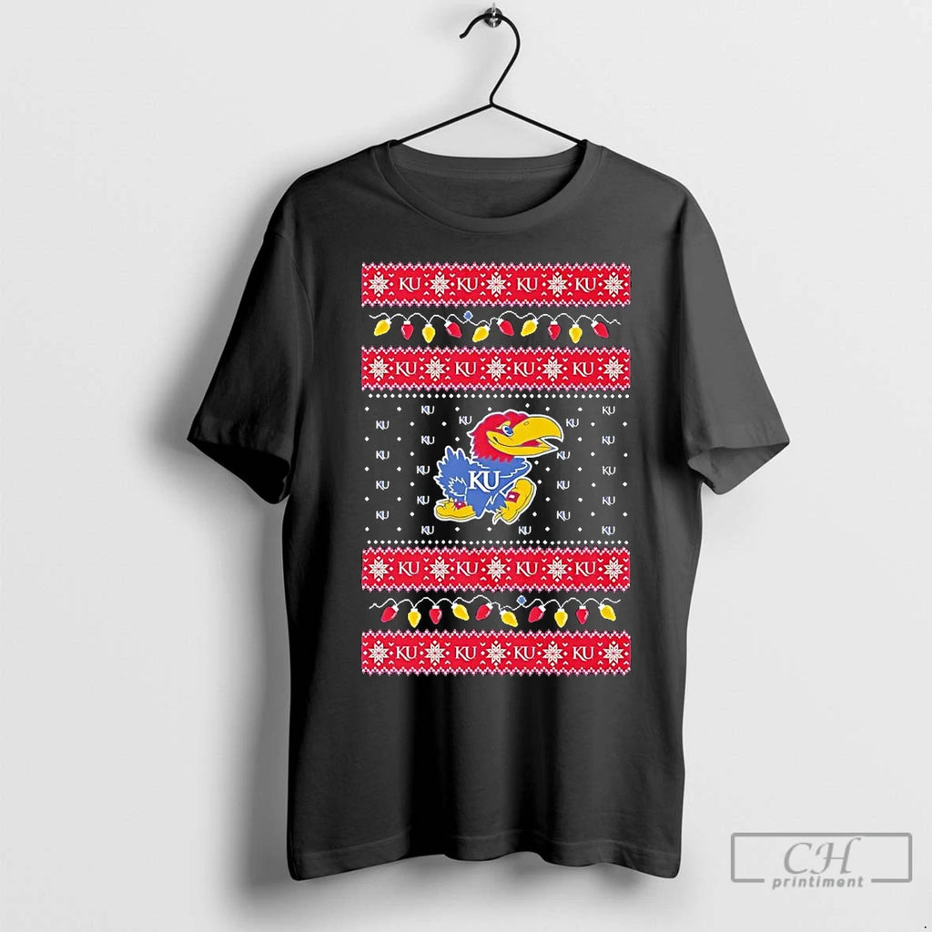 Premium Kansas Jayhawks Ugly Christmas Light T-Shirts, Hoodie, Sweatshirt | InkNestWear.com
