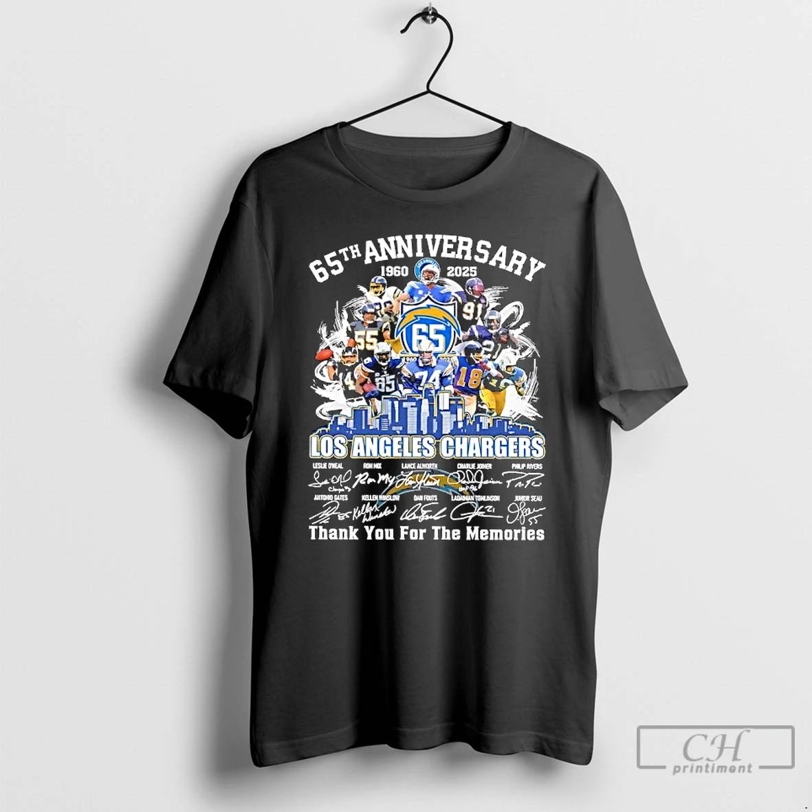 Premium Los Angeles Chargers 65th Anniversary 1960 2025 Signatures Team Legends T Shirts Hoodie, Sweatshirt | InkNestWear.com