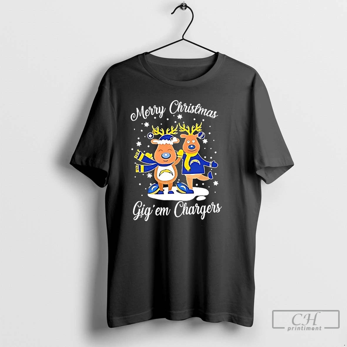 Premium Los Angeles Chargers Football Blue Nosed Reindeer Merry Christmas Gig Em Chargers T Shirts Hoodie, Sweatshirt