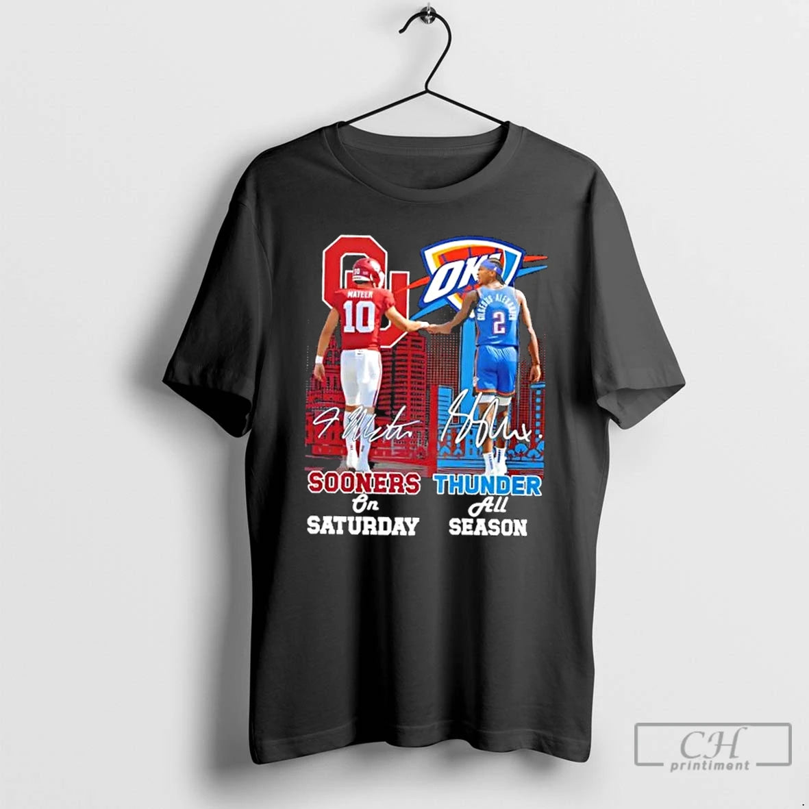 Premium Mateer Oklahoma Sooners On Saturday X Shai Gilgeous Alexander Okc Thunder All Season Skyline T-Shirts, Hoodie,...