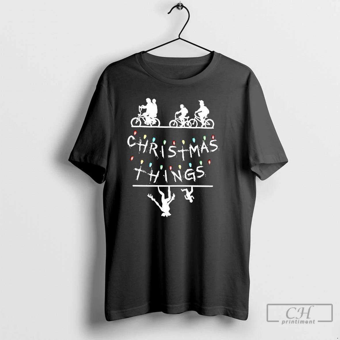 Premium Merry Christmas String Lights Upside Down Silhouette Retro T Shirts Hoodie, Sweatshirt | InkNestWear.com