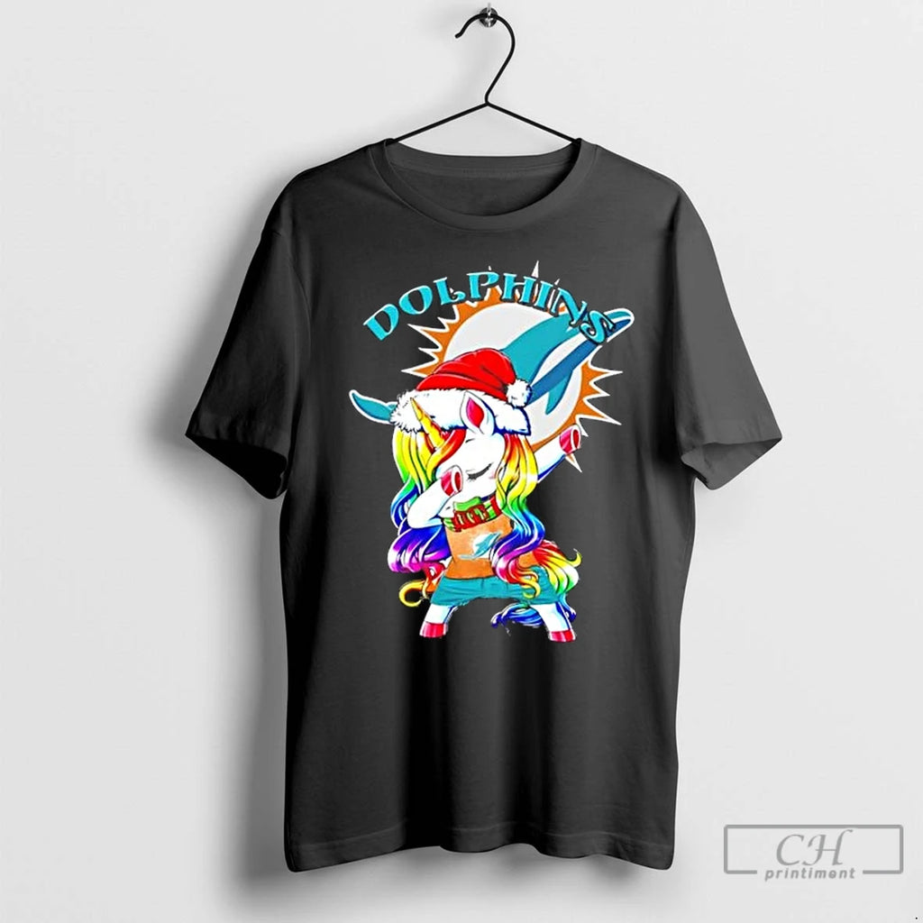 Premium Miami Dolphins X Unicorn Santa Hat Dabbing Merry Christmas T-Shirts, Hoodie, Sweatshirt | InkNestWear.com