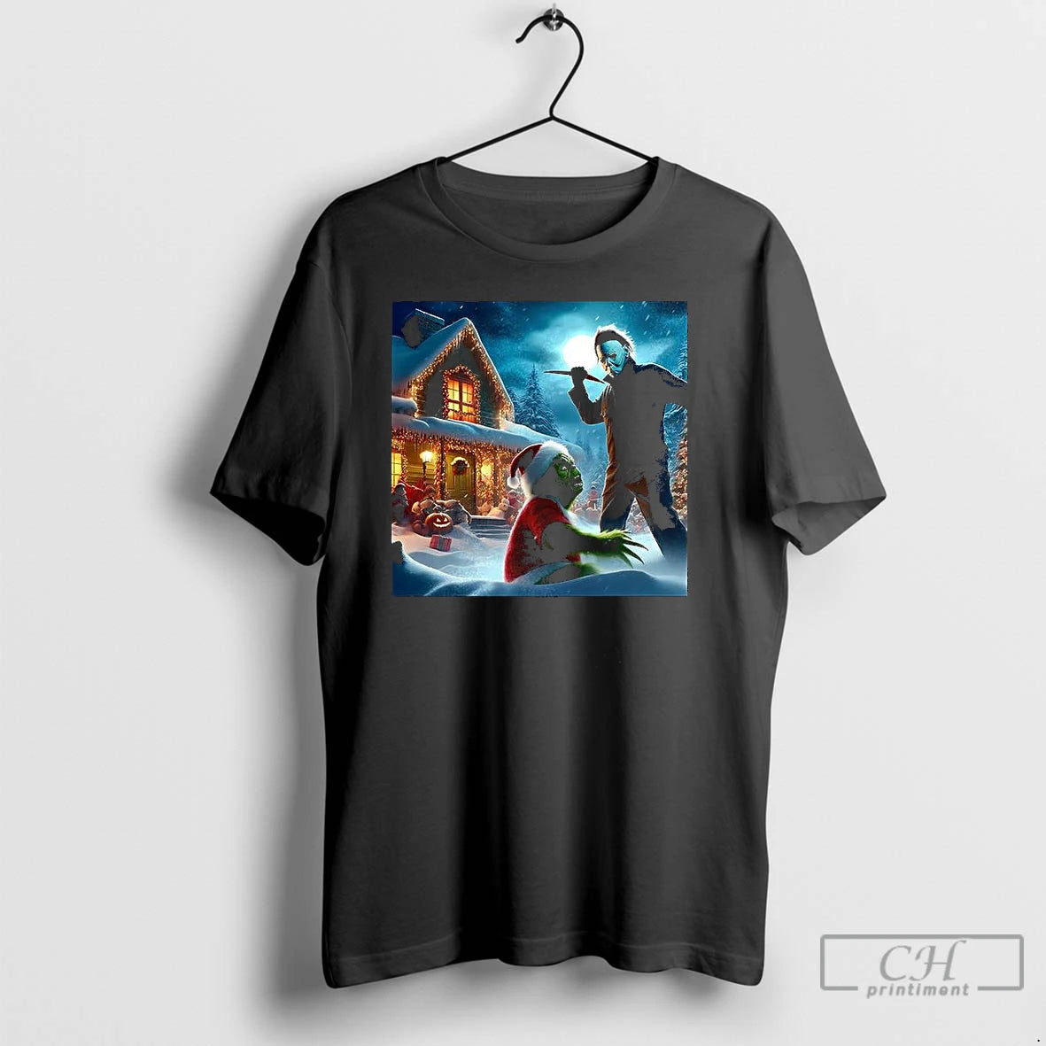 Premium Michael Myers Chases After The Grinch Horror Christmas T Shirts Hoodie, Sweatshirt | InkNestWear.com