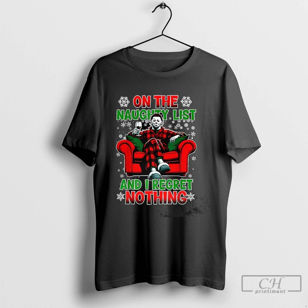Premium Michael Myers On The Naughty List And I Regret Nothing Merry Christmas T-Shirts, Hoodie, Sweatshirt | InkNestWear.com