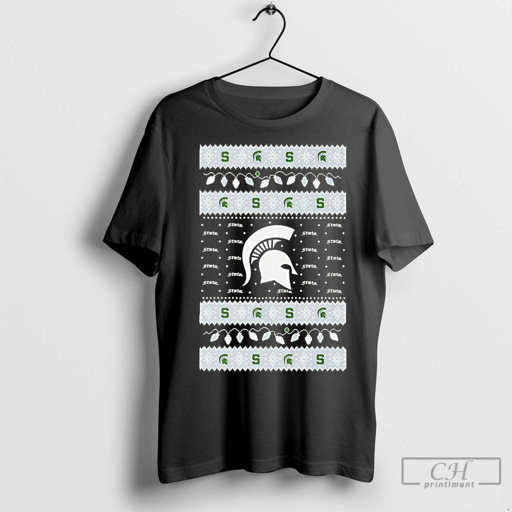 Premium Michigan State Spartans Ugly Christmas Light T-Shirts, Hoodie, Sweatshirt | InkNestWear.com