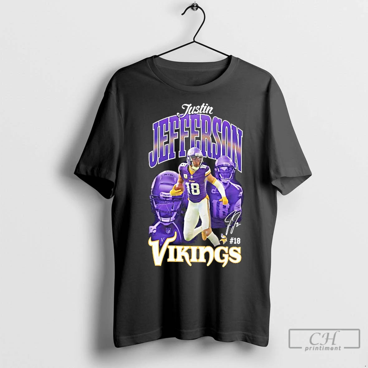 Minnesota Vikings Justin Jefferson 18 Triple Pic Signatrue T-Shirts, Hoodie, Sweatshirt