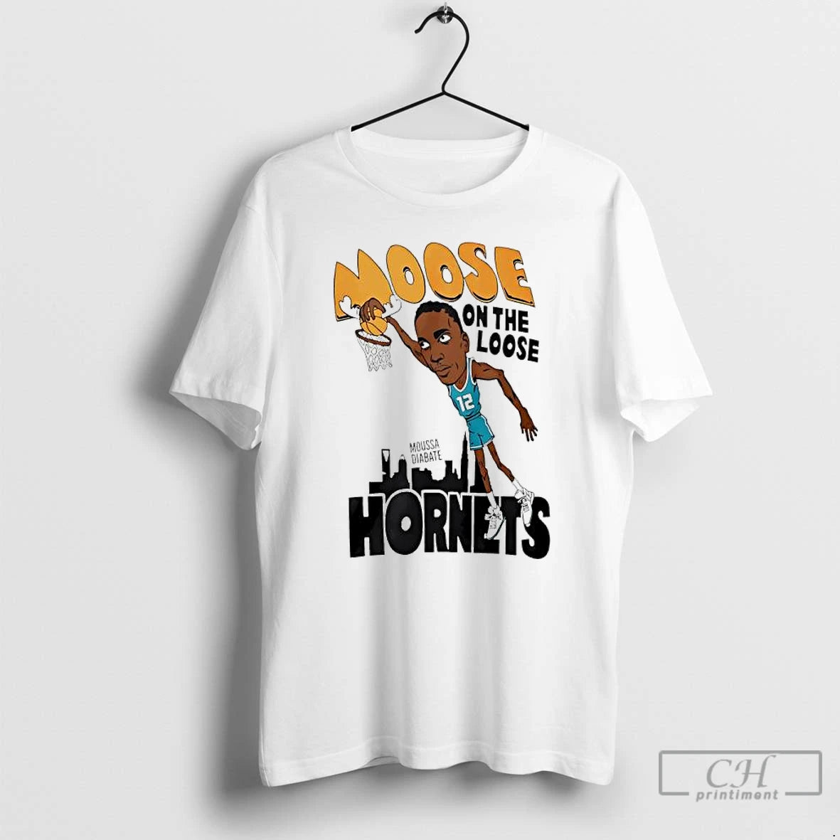 Premium Moose On The Loose Hornets Moussa Diabate Caricature T Shirts Hoodie, Sweatshirt | InkNestWear.com