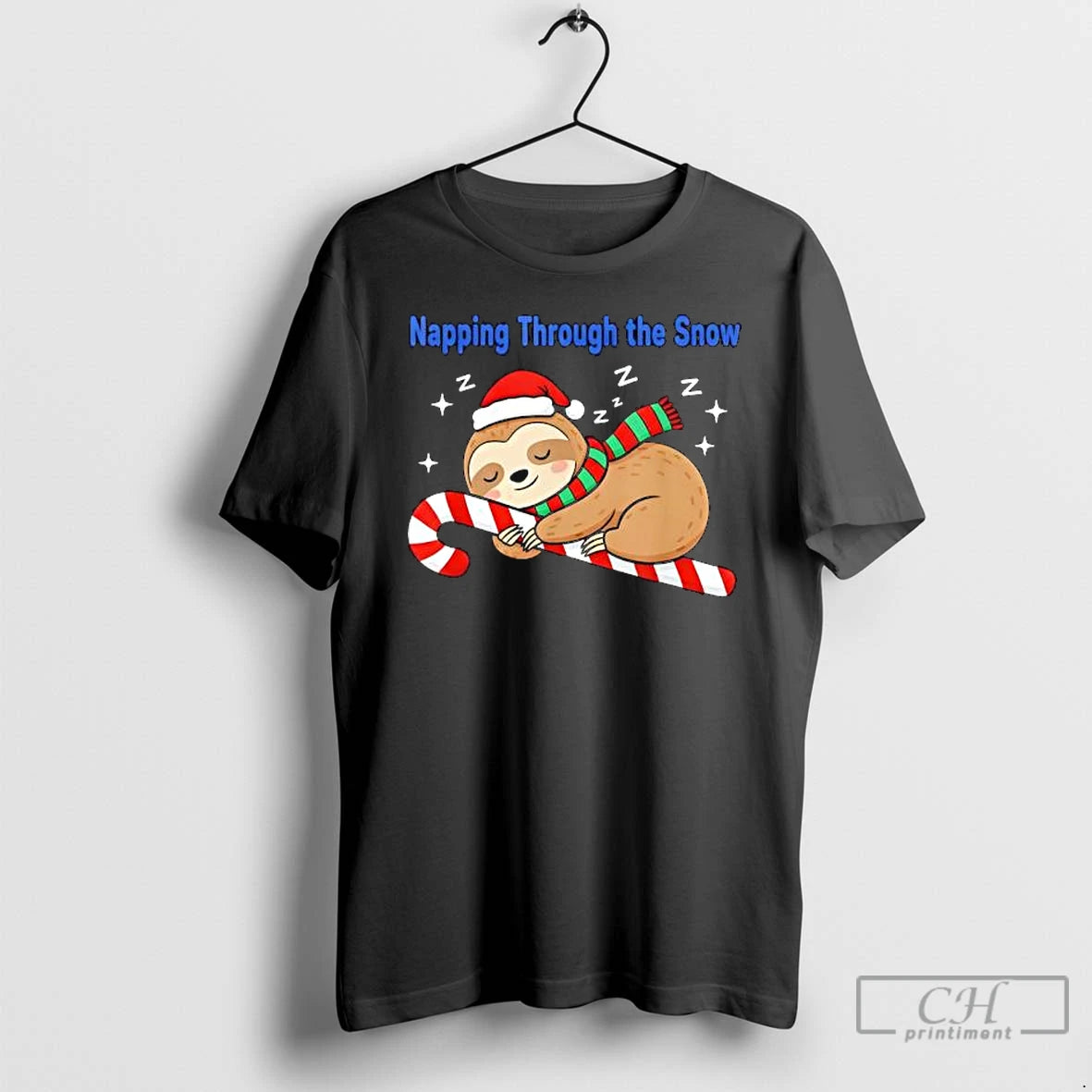Premium Napping Through The Snow Christmas Sloth Candy Cane T Shirts Hoodie, Sweatshirt | InkNestWear.com