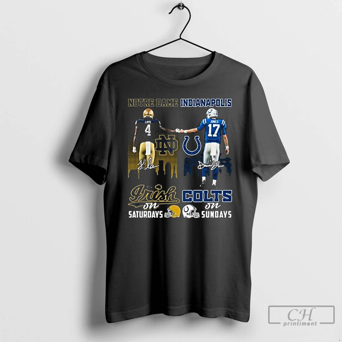 Premium Notre Dame Fighting Irish Loves On Saturdays And Indianapolis Colts Jones On Sundays Signatures T-Shirts, Hoodie,...