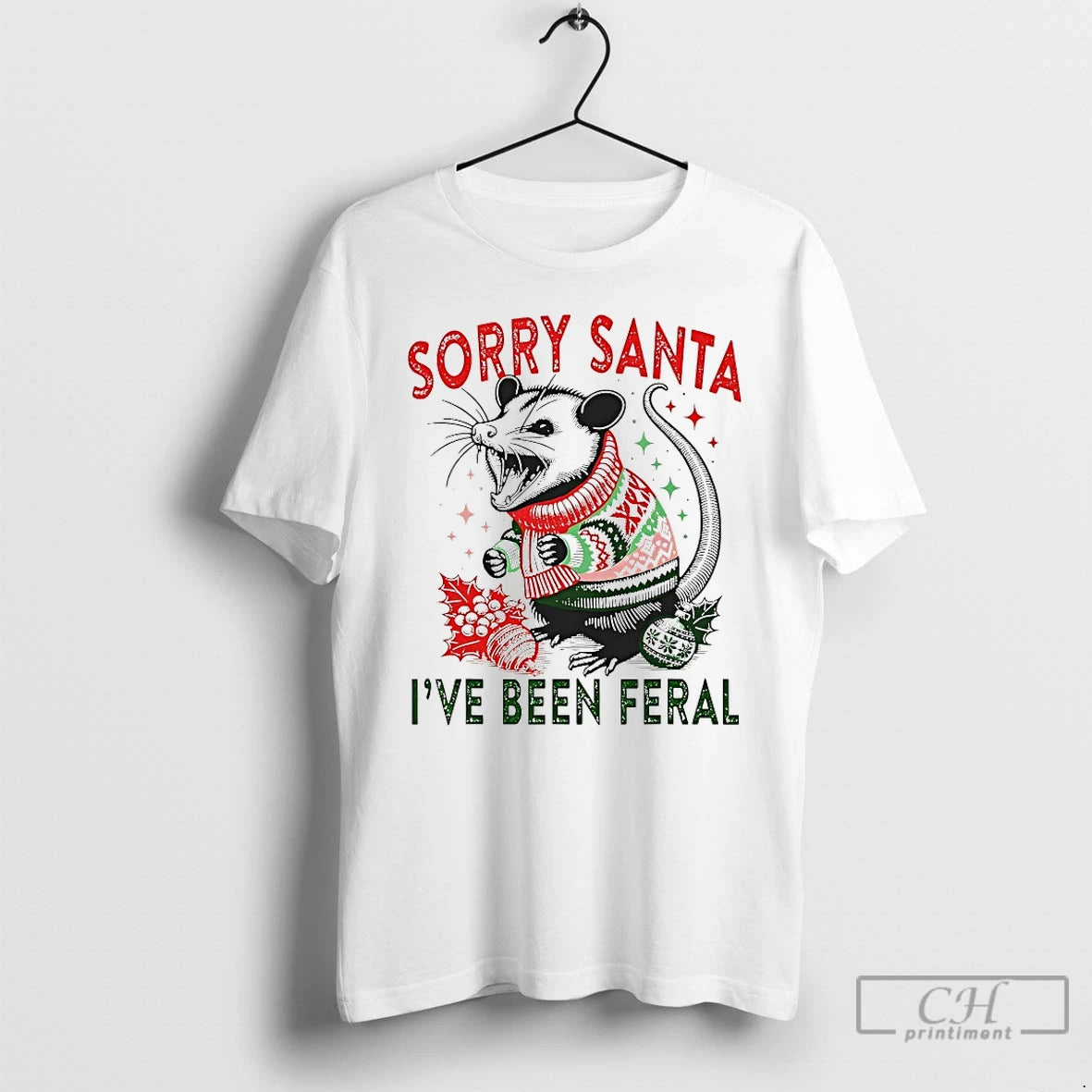 Premium Opossum Sorry Santa Ive Been Feral T Shirts Hoodie, Sweatshirt | InkNestWear.com